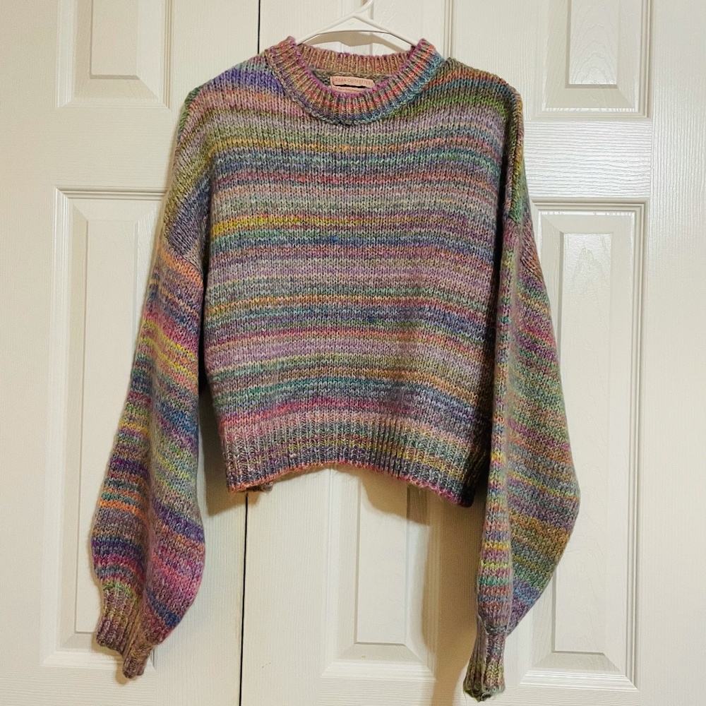 Urban Outfitters Agatha Balloon Sleeve Rainbow Sweater